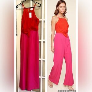 Sugarlips Pink & Red Colorblock Tie Bow Jumpsuit Romper